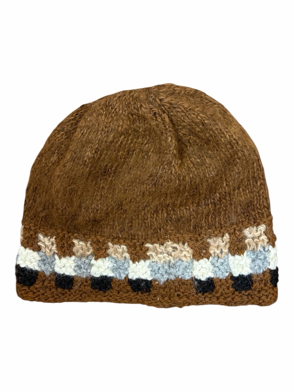Down To Earth 100% Alpaca Hat Beanie Brown w/ White Black Grey Oatmeal Geometric